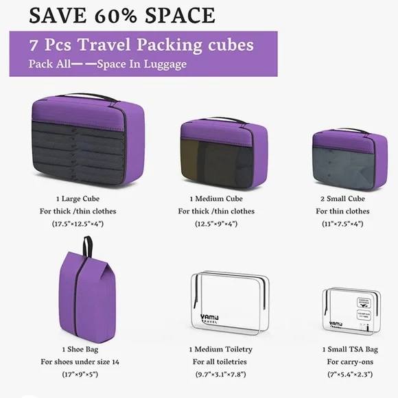 7 piece packing cube combo - Picture 2 of 5